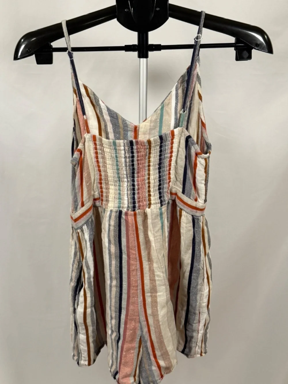 American Eagle Striped Linen Blend Cutout Romper Medium